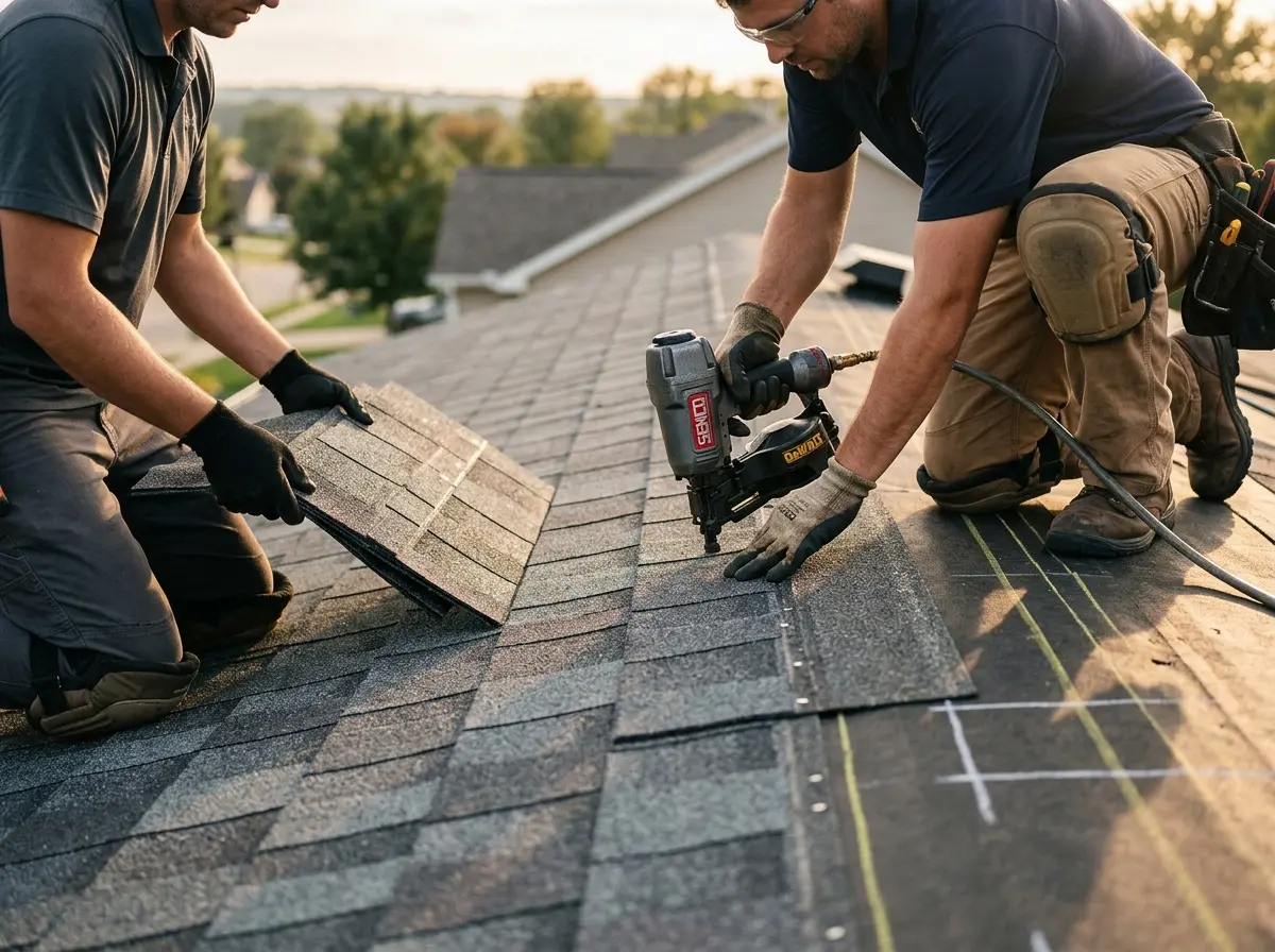 Professional roofer working on a residential roof in Jamesburg